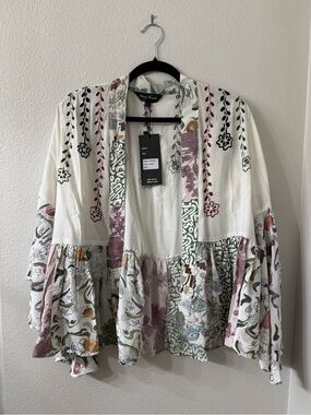 Young Threads ivory patchwork embroidered kimono cardigan in a size large